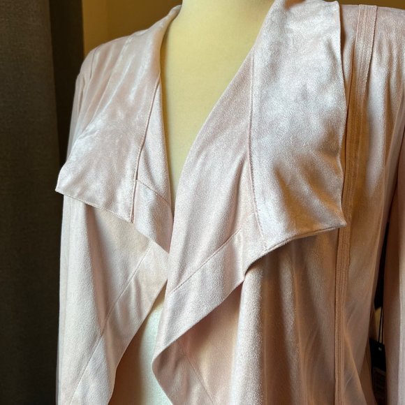 Donna Karan Draped Open-Front Faux Suede Jacket in Blush (XS) New With Tags - Picture 9 of 13